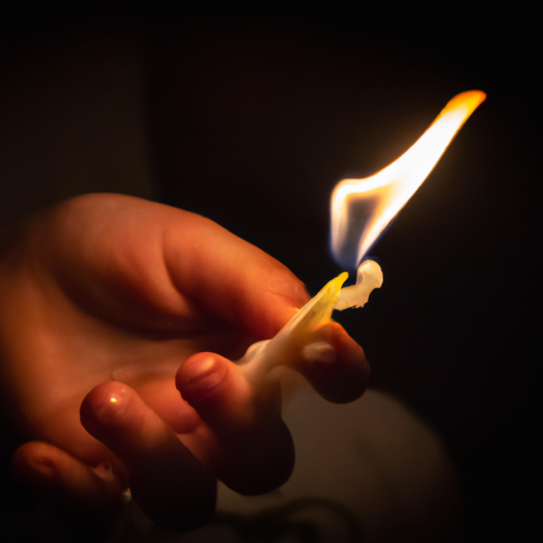 Eine brennende Kerze, gehalten von einem Kind